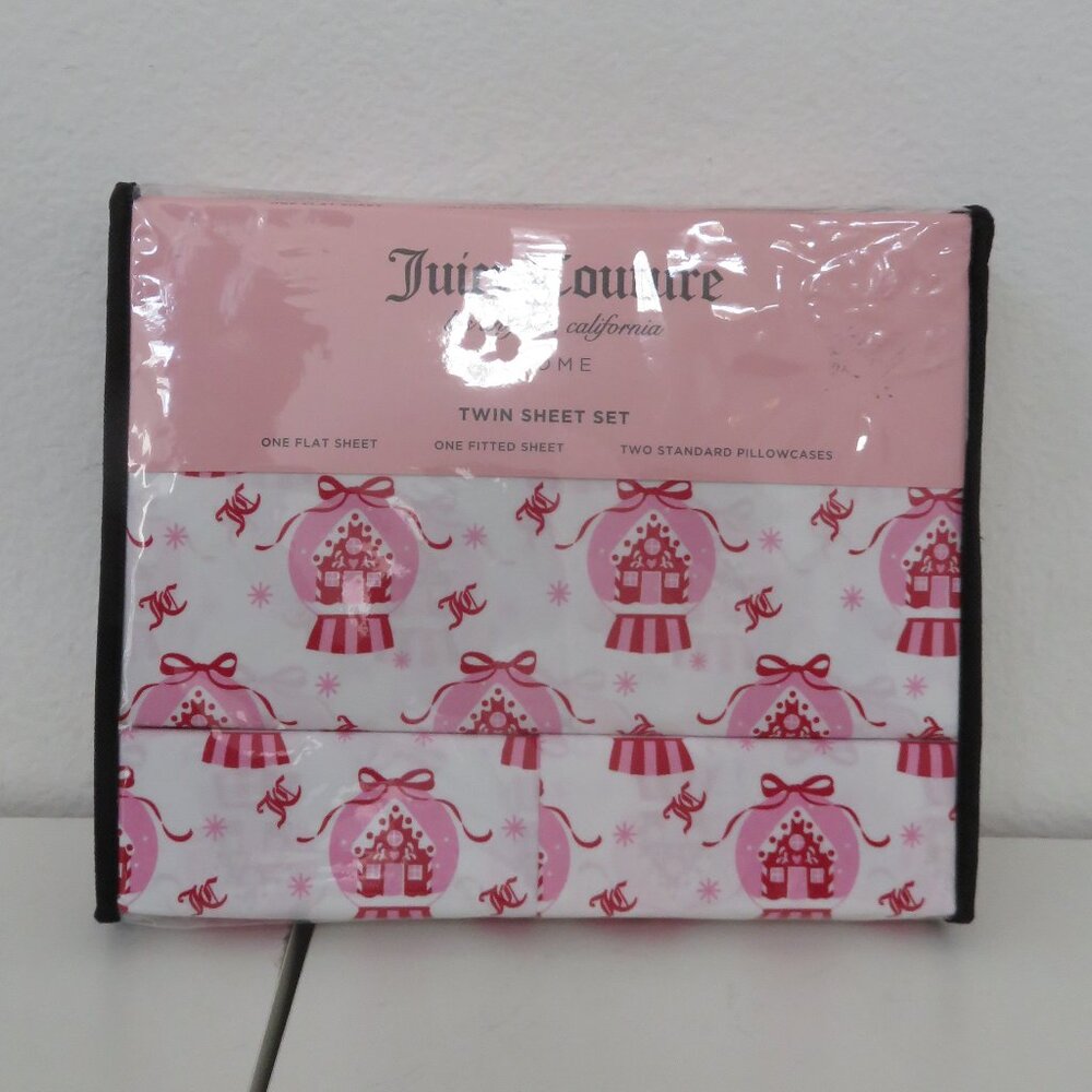 Juicy Couture Gingerbread Snow Globes  Christmas Holiday Sheet Set - 4pc - Twin